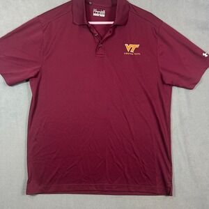 Under Armour Polo Shirt Mens‎ Large Red Loose Fit Heatgear Virginia Tech College